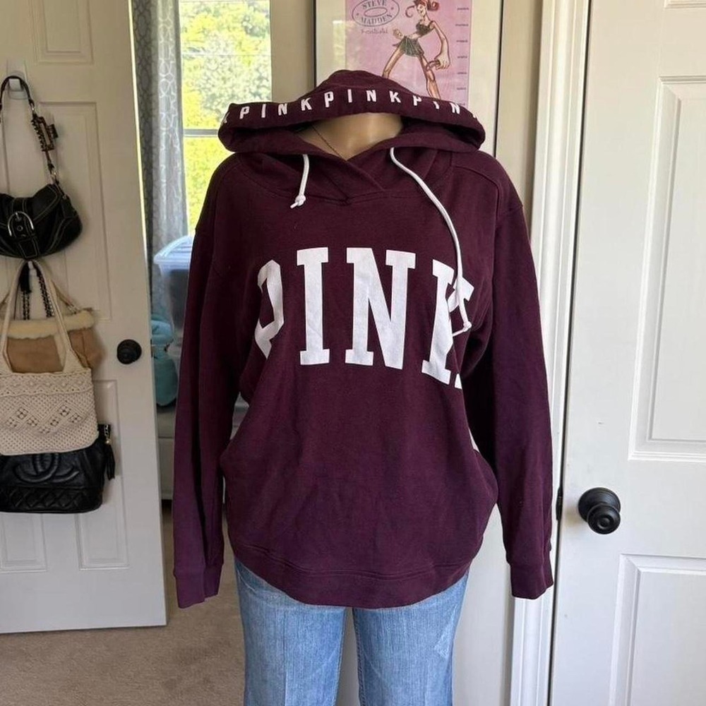 y2k 2000s victoria's secret pink spellout burgundy hoodie